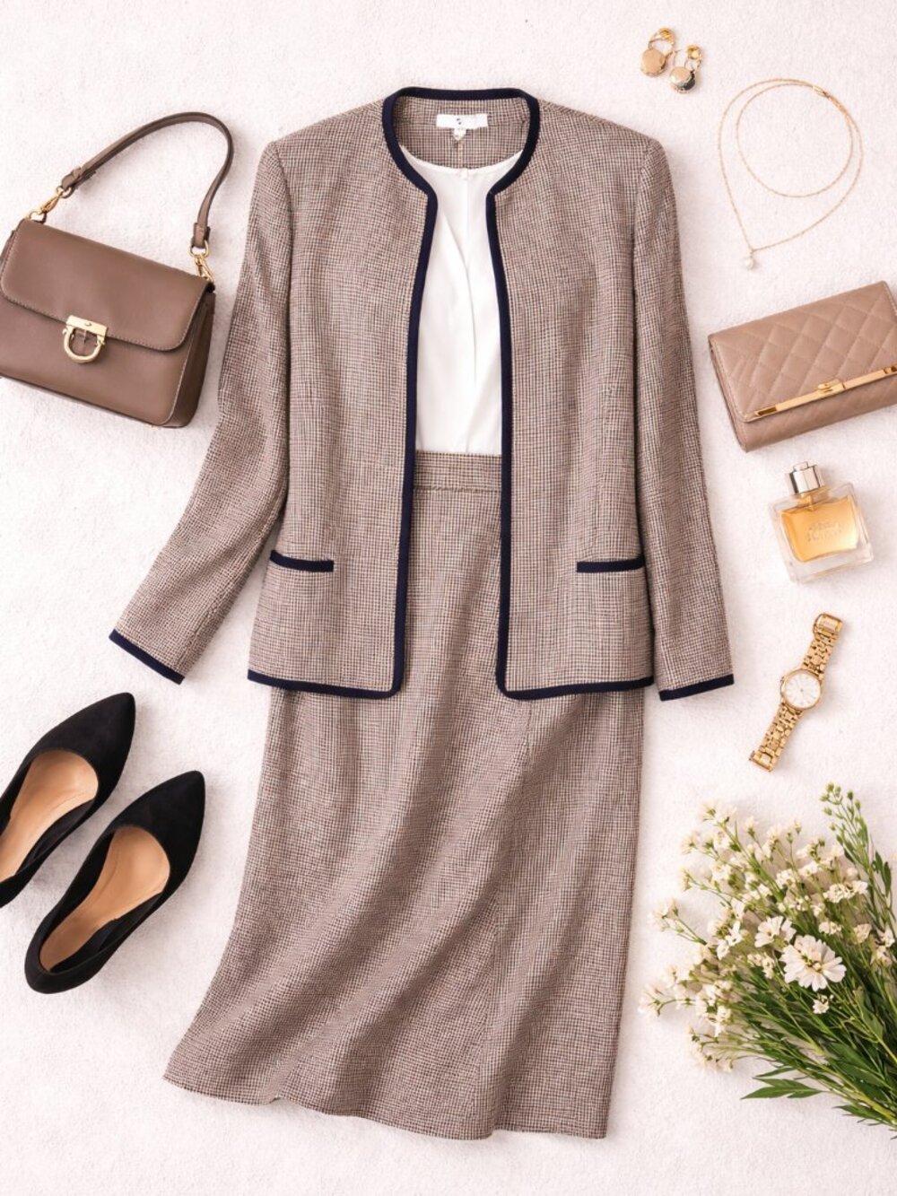 Country Suburbans Wool Skirt Suit Vintage Houndstooth Made USA Size 12